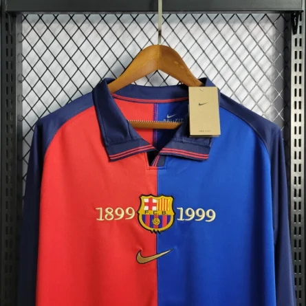 Long Sleeve Barcelona Home 1999 2000 Centenary Shirt - Image 3